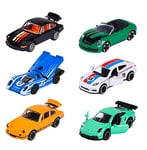 Majorette - Voiture Jouet Porsche (1 Voiture) avec Carte à Collectionner – Premium Miniature (Jeu de 6 Assortis, Choix aléatoire), 7,5 cm, pour Les Enfants à partir de 3 Ans