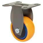 Wagner Design 01245001 Roulette fixe 3C pour appareil ou meuble Jaune/bleue, surface de roulement souple, diamètre 50 mm, hauteur 75 mm, plaque de fixation 50 x 60 mm, capacité de charge 50 kg