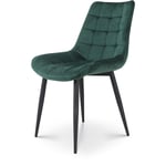 Lot de 2 chaises vertes style scandinave avec assise en tissu rembourré et pieds en métal noir - Kosmi