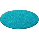 Life - Tapis Rond Shaggy Uni Poils Longs Tapis Salon Chambre (Turquoise - 200x200cm)