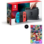 Console Nintendo Switch avec paire de joy-con bleu néon / rouge néon + Mario Kart 8 Deluxe