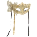 Maskeradmask med pinne Maskeraddräkt Mask Dansfest Mask Balmask för kvinnor Guld 34x21cm Golden 34x21cm