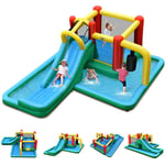 Goplus - 7 en 1 Château Gonflable, Aire de Jeux Gonflable avec Zone de Saut,Escalade,Piscine, Toboggan, Pistolet a Eau, pour Fete de l'eau d'Ete des