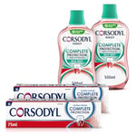 Corsodyl Gum Care Toothpaste and Mouthwash Multipack, Bundle (2 x Corsodyl Complete Protection Mild Mint Mouthwash 500 ml, 2 x Complete Protection Extra Fresh Toothpaste 75 ml)