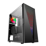 ABYSM Gaming Boîte PC Gamer Danube KOLPA Noir ATX, avec Panneau en Verre trempé, 1 x USB 3.0 et 2 x USB 2.0, connecteurs, Filtre supérieur et 1 Ventilateur Silencieux de 12 cm