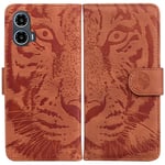 SKALO Motorola Moto E14 4G Embossed Tiger Plånbok - Brun