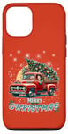 Coque pour iPhone 12/12 Pro Red Truck Vintage Wagon Sapin de Noël Pyjama Famille Noël