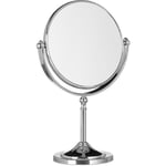 Miroir de maquillage grossissant à poser miroir rond pivotant sur pied double face HxlxP: 28x18x10 cm, argent - Relaxdays