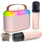 TiMOVO Machine Karaoké pour Enfants, Mini Haut-Parleur Karaoké Bluetooth Portable avec 2 Microphones sans Fil et Lumières LED, Lecteur de Musique pour Enfants Cadeau d'anniversaire avec Autocollants