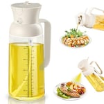 Oil Sprayer Bottle for Cooking, 2 in 1 Olive Oil Dispenser Bottle for Kitchen, 19oz/550ml Glass Oil Mister Spray and Pour Bottle with Measuring Scale, Kitchen Gadgets for Air Fryer, Salad, BBQ (White)