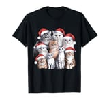 Christmas Cats with Different Cat Breeds in Santa Hat T-Shirt