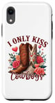 Coque pour iPhone XR I Only Kiss Cowboys Tee Bottes de cowboy western Saint-Valentin