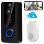 Sonnette sans Fil avec Camera, Visiophone sans Fil, 1080P R¿¿solution FHD, D¿¿tection de Mouvement PIR, Vision Nocturne Claire, Audio Bidirectionnel, IP66 ¿¿tanche, Stockage en Nuage Gratuit