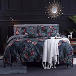 Housse de Couette 200x200 Bleu Nuit - Parure de Lit Motif Fleurie Rose avec Fermeture Éclair - Linge de Lit Réversible 2 Personnes Adulte avec 2