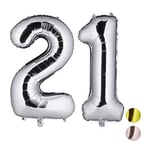 Relaxdays Ballon chiffre numéro 21 gonflable anniversaire décoration géant mariage fête hélium 85-100 cm XXL, argent