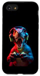 Coque pour iPhone SE (2020) / 7 / 8 Gaming Dinosaurs- Le T-rex joue aux jeux vidéo