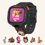 Kidphone Masha Et L'ours - Montre Intelligente 4g Pour Enfants Avec Traceur Gps, Messagerie Kidgram Avec Contenu Sécurisé, Appels Audio Et Vidéo Bidirectionnels, Bouton Sos, 2 Caméras (Noir)