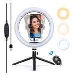 AJH 10" LED Ring Light with Tripod Stand & Phone Holder, Dimmable Desktop Ring Light Kit with 3 Colors & 10 Brightness for YouTube Video, Makeup, Selfie, Photography, Live Streaming, Tiktok