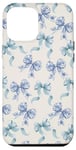 Coque pour iPhone 12 Pro Max Charmant ruban en toile bleue et blanche avec nœuds en forme de fleur