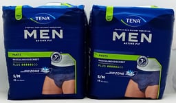 TENA Men Active Fit Pants Plus S/M - 2 Packs of 9 (18 Pants Total) - Discreet & 