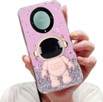 Case Paillettes Pour Honor Magic 5 Lite 5g Astronaute Béquille Coque,Bling Astronautes Pliant Supporter Silicone Flexible Housse Étui De Potection