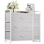 YITAHOME Commode- Meuble de Rangement en Tissu avec 7 tiroirs pour Chambre, Salon, Armoire, Couloir- Cadre Robuste en Acier, Dessus en Bois & Bacs à Tissus Faciles à Tirer (Gris Clair)