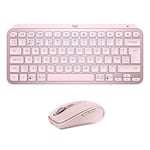 Logitech MX Keys Mini Wireless Illuminated Keyboard + MX Anywhere 3 Mouse Combo for Windows, Bluetooth and Performance Wireless, Ergonomic, 4000DPI Sensor Mouse, USB-C, Bluetooth - Pink UK QWERTY