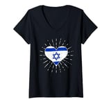 Womens Israeli Flag Vintage Heart Israel Fan Retro V-Neck T-Shirt