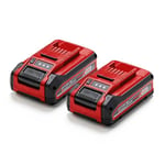 Original Einhell Batterie 3 Ah Power X-Change Plus (18 V, Lithium-ION, pour Tous Les appareils Power X-Change, contrôle de l’état de Charge, Twin-Pack, 2 Batteries 3 Ah incluses, sans Chargeur)