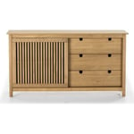 Buffet 1 porte coulissante 3 tirois en pin massif 150 cm - Fabia