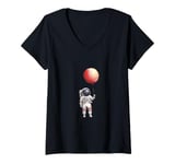 Womens Astronaut Balloon / Space Man Holding Balloon Planet V-Neck T-Shirt