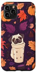 Coque pour iPhone 11 Pro Carlin floral violet avec feuilles d'automne et latte à la citrouille et aux épices