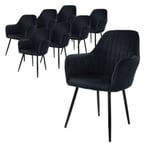 Lot de 8 chaises de salle à manger rembourrée asisse en velours noir en métal