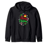 Merry Christmas Happy holidays Jingle Bells and Snowflakes Zip Hoodie