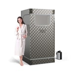 Tente Sauna Vapeur Portable COSTWAY Générateur de Vapeur de 3 L&Télécommande&Masseur de Pieds en Bois 91x91x183CM Gris