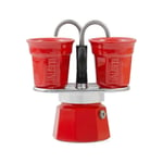 BIALETTI Bialetti Mini Express Color Set Cafetière 2 Tasses + 2 Verres en Aluminium, Rouge (7303)