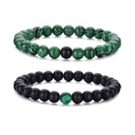 Bracelet œil de tigre pour hommes, ensemble de bracelets de perles en pierre naturelle de 8MM, bracelets extensibles en pierre de lave, réglables, en perles de cristal noir, cadeaux pour hommes