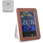 Fishtec - Station Météo Écran Coloré xl Motif Bois, Argent - Radio Pilotée, Capteur Température, Humidité - Verticale