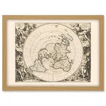 Artery8 Jacques Cassini Flat Earth Map 1713 Sepia Colour Terrestrial Planisphere According to Astronomers New Observations Decorative World Polar Projection Artwork Framed A3 Wall Art Print