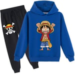 ONE PIECE Monkey D. Luffy Träningsoverall Barn Hoodie Joggingbyxor Sweatsuit 2-delar/Set Blue 150cm