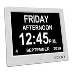 YCOO [Newest Version] Dementia Clock,8 Inches Calendar Date Clock,Memory Loss Day Clock Extra Large Non-Abbreviated Day & Month Digital Clock