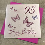 White Cotton Cards Album Photo Motif Papillons Rose WBB95 Happy Birthday 95 95e Carte d'anniversaire Faite à la Main