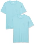 Amazon Essentials Men's T-Shirt Slim-Fit Short-Sleeved Crewneck Pocket, Pack of 2, Light Blue, XS