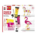 Marabu 0305000000111-KiDS Little Artist Set Flamingo & Licorne, boîte Puzzle avec 2 Figurines d'animaux, 3 x 36 ML de Peinture, végétalien, pour Enfants à partir de 4 Ans, 0305000000111, Multicolor