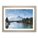 Mountain Above The Lake Painting Modern Art Framed Wall Art Print, Ready to Hang Picture for Living Room Bedroom Home Office Décor, Oak A2 (64 x 46 cm)