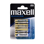 Maxell AA Alkaline-batterier med lang levetid - 4-pakning