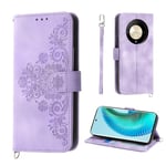 Auslbin Fleur Coque Honor Magic 6 Lite / X9b / X50 5G 6.78" 2024, 5 Cartes étui de Protection en Cuir PU de Style Vintage pour Magic6 Lite / X9b / X50 5G Housse, Violet