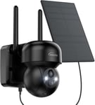 2K Camera Surveillance WiFi Extérieure Solaire, 360° Caméra WiFi Extérieure sans Fil, Caméra de Extérieur, Vision Nocturne Couleur, Détection de Mouvement PIR, Audio Bidirectionnel, IP65,Noir