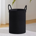 VIPOSCO Grand panier à linge, grand panier de rangement en corde tissée pour couverture, jouets, vêtements sales dans le salon, la salle de bain, la chambre à coucher – 58 L, noir