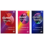 DUREX - Lot de 3 Boîtes de Préservatifs - Feeling Extra x 20 - Pleasure Me x12 - Performance Booster x10